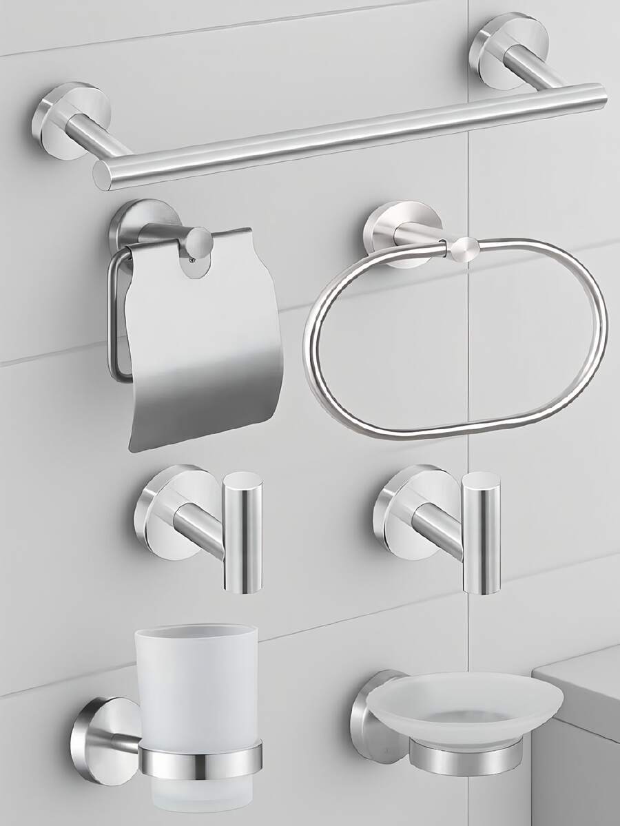 1pc Stainless Steel Bathroom Organizer Towel Rack & Toilet Paper Holder, Multi-Function Storage Hooks - Multicolor - View 1