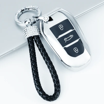 适用于标致208、308、408、508、C3、C4、C6、C8车型的3键TPU软质汽车钥匙扣保护套，防尘防震，高级时尚钥匙扣