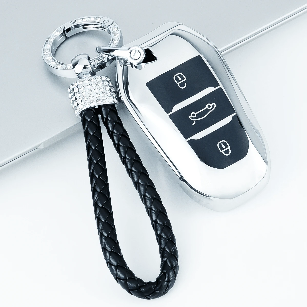 适用于标致208、308、408、508、C3、C4、C6、C8车型的3键TPU软质汽车钥匙扣保护套，防尘防震，高级时尚钥匙扣