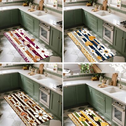 1 stuk vintage patroon bedrukt tapijt, kunstwollen mat - zeer absorberend, gemakkelijk schoon te maken, geschikt voor woninginrichting, boerderij, entree, binnen, kamer, keuken, eetkamer, klein kantoor/thuiskantoor, gootsteen, wasruimte, deurmat, keukenmat, antislipmat