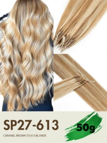 8D微型接发，真人发微珠接发，直发，灰金色挑染，漂白金色，50股，纳米环，隐形迷你硅胶珠微型接发