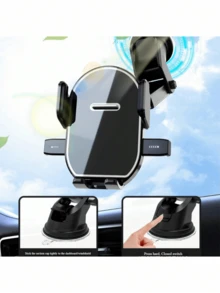 1pc Car Phone Holder Mount Vent Clip Automatic Lock Suction Cup Bracket For Navigation Compatible With IPhone, Android Phone, Gift For Birthday, Family, Friends Car Accessories - Black Round Mirror - View 4