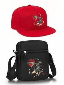 1pc/2pcs Sakura & Koi Fish Printed Y2K Streetwear Baseball Cap & Crossbody Bag Set, Adjustable Unisex Snapback & Shoulder Bag, Gift For Yourself And Friends - Multicolor - View 16