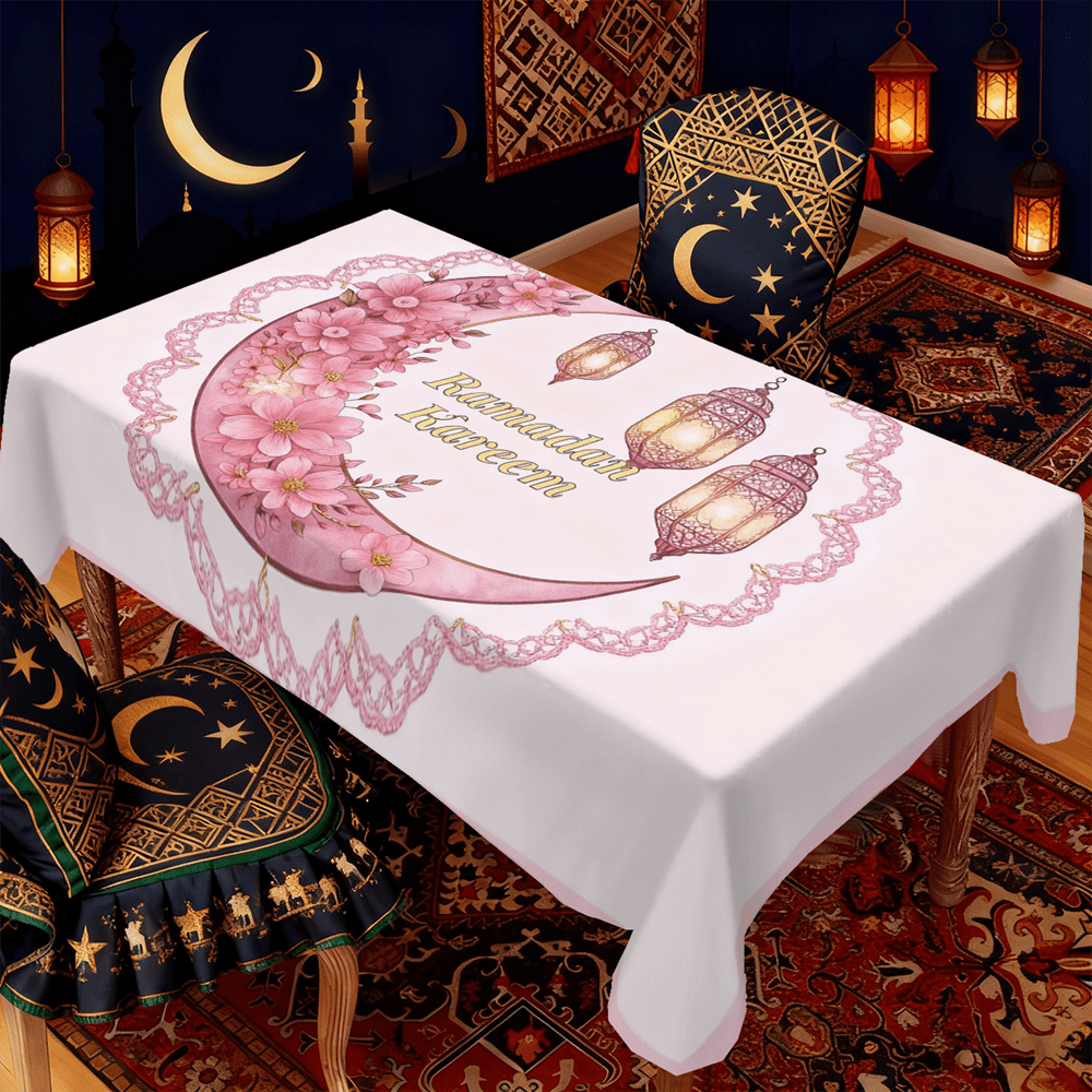 This Ramadan Tablecloth Set Includes 1/20 Pcs Of Tablecloths, Adorned With Elegant Golden Crescent Moon And Lantern Patterns, Filled With The Auspicious Spirit Of Ramadan. It Is A Luxurious Decorative Tablecloth Suitable For Home Kitchens, Dining Rooms, Parties, And Outdoor Use. They Also Make Ideal Home Decor Gifts. - Multicolor - View 12