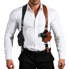 Toc reglabil din PU pentru axilă - culoare bicoloră, cu încărcător, compatibil cu revolver și alte tocuri universale, accesoriu de Halloween potrivit pentru petreceri cu tematică magică și jocuri de rol, temă de aventură, estetică cowboy, structură durabilă. - Schema de culori negru și maro - Vizualizare 3