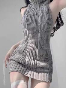 性感内衣女式制服诱惑，可爱新女孩秋冬季展现美丽背影，性感针织高领毛衣内衣套装