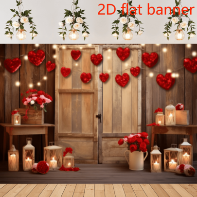 1 pieza Fondo de fotografía de San Valentín con puerta de madera rústica, rosas rojas, luces brillantes y flores para retrato de amantes, baby shower, cumpleaños
