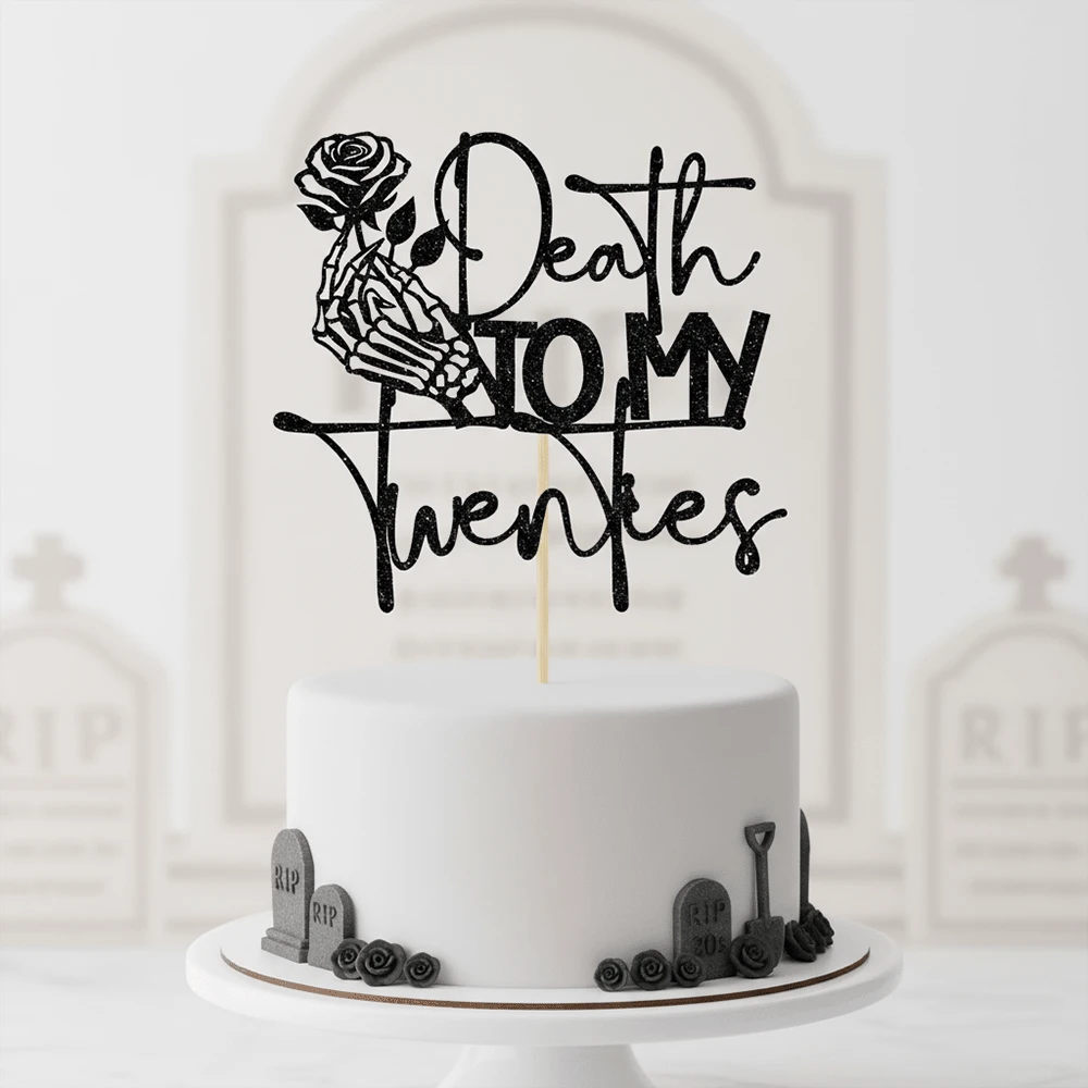 1个“告别我的二十岁”蛋糕装饰插牌，“告别我的二十岁”主题装饰，葬礼生日派对装饰，“告别我的二十岁”，30岁生日派对装饰，黑色闪光 - 彩色 - 查看 1