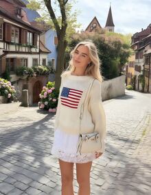 VIBEWAVE American Flag Women Pullover Commuter Casual Autumn/Winter New Design Long Sleeve Sweater - Màu be - Xem 2