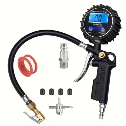 Manômetro Digital de Pneu com Dispositivo de Inflação, Medidor de Ar 3-250 PSI, Acessórios de Compressor e Conector de Conexão Rápida, Resolução da Tela de 0.1 Polegadas, 1 Unidade por Embalagem.
