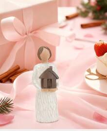 A Girl Holding A Resin Ornament For A House - Handcrafted Decorative Statue, Festive Ornament For Living Room Decoration, Christmas Home Decoration, Home Décor - 白色 - 查看 2