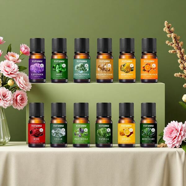 Set de Aceites Esenciales de 4/6/8/12 piezas, colección de aceites esenciales solubles en agua con fragancias de lavanda, rosa, limón, menta, romero, eucalipto y talla grande. Perfecto como regalo de Navidad o cumpleaños para familiares, amigos o seres queridos