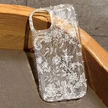 Sexy White Lace Pattern Transparent Phone Case, Compatible With 17/16/15/14/13/12/11 Pro Max/17/Air/7/8 Plus/X/XS Max/XR/16e/SE 2022, Shock-Absorbing Soft Shell - White - View 4