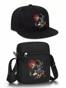1pc/2pcs Sakura & Koi Fish Printed Y2K Streetwear Baseball Cap & Crossbody Bag Set, Adjustable Unisex Snapback & Shoulder Bag, Gift For Yourself And Friends - Multicolor - View 15