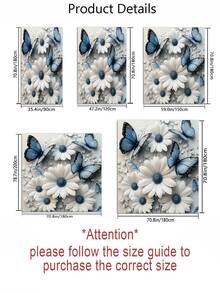 1/3/4件套蓝色蝴蝶和白色雏菊浴帘浴室套装，优雅花卉图案，防水耐磨，浴室装饰及配件，含12个挂钩 - 包括马桶盖套、浴垫和地毯，涤纶面料 - 可水洗 - 非常适合节日装饰、家居/卧室/住宅/西式/冬季装饰 - 彩色 - 查看 3