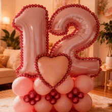 Juego de 43 piezas de columnas con globos con números en rosa, que incluye globos de papel de aluminio con números rosas de 32 pulgadas (81,28 cm), globos de látex redondos de color rosa macaron y rojo metálico, adecuado para decoración de aniversario, cumpleaños, nupcial, boda, graduación, vacaciones, fiesta