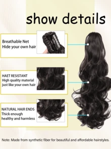 18英寸和24英寸夹式波浪柔软合成马尾假发，长款马尾假发，女士接发