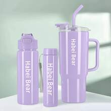 3 Piece Large Capacity Mug Set - Durable, Leak Proof, Portable For Sports, Travel And Outdoor Fitness - 1200 Ml/46.6 Oz, 700 Ml/27 Oz, And 260 Ml/9.5 Oz Sizes, Easy-To-Carry Design And Sturdy Screw-On For Iced Coffee, Hot Cold Drink, Smoothie,Back To School - BZ-紫色 - 查看 10