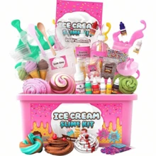 1盒冰淇淋制作玩具套装，史莱姆套装，黏土玩具套装，解压玩具，礼品之选，派对活动，创意DIY玩具，装饰品，摆件，挤压玩具，超棒的冰淇淋史莱姆制作套装，可制作黄油云和泡沫史莱姆，DIY冰淇淋史莱姆套装