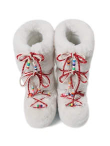 Women's Faux Fur Boots  Fuzzy Fluffy Furry Snow Boots Round Toe With Lace-Up Design Cute Warm Suitable For Christmas Halloween And Winter - Trắng a - Xem 2