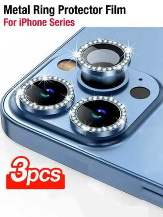 Yezodawee 3 片装相机镜头保护膜，兼容 17 Pro Max/17 Pro/17 Air/17/16 Pro Max/16 Plus/16E/15 Pro Max/14/13/12/11，9H 钢化玻璃相机盖屏幕保护膜，带金属环装饰配件（蓝色）