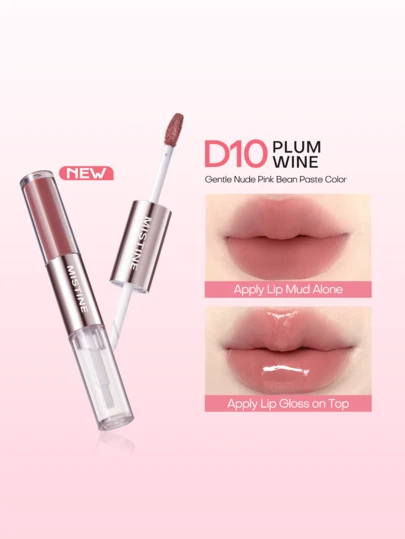 MISTINE Son bóng 2 trong 1, 1.5g + 1.5g, màu lâu trôi, son dưỡng ẩm dạng gel, son tint đa năng, hiệu ứng trang điểm tự nhiên, D10