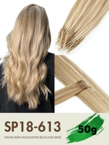 8D微型接发，真人发微珠接发，直发，灰金色挑染，漂白金色，50股，纳米环，隐形迷你硅胶珠微型接发