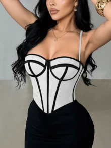 Apperloth A Y2K性感胸衣，女士网眼系带露背设计，可调节肩带，塑形短款文胸，适合锐舞派对、节日、情人节、音乐节、婚礼季及其他夏季场合。 - 彩色 - 查看 4