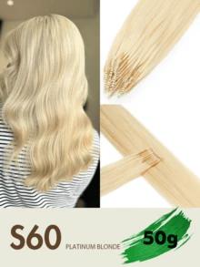 8D微型接发，真人发微珠接发，直发，灰金色挑染，漂白金色，50股，纳米环，隐形迷你硅胶珠微型接发