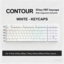 97 Keys White Contour Lines PBT Double Shot Keycaps Sidelit Light Backlit Translucent Cherry Profile For MX Mechanical Keyboards - Black - View 6