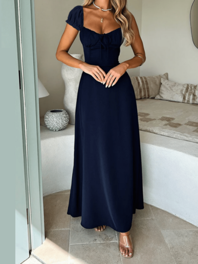 Onicee Summer Dress, Blue Romantic Dress, Fashionable And Elegant Spaghetti Strap Short Sleeve Dress For Women, Suitable For Valentine's Day, Dates, Gatherings, Parties, Travel, Vacation, Beach And Other Occasions