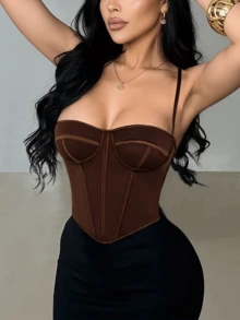 Apperloth A Top corto de mujer con cordones y calado al estilo Y2K. Top corset con calado de malla, apropiado para fiestas de verano y festivales - Blanco y Negro - Ver 10