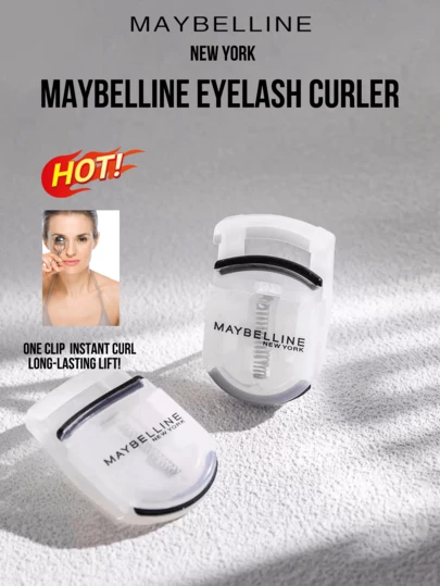 Maybelline Portable Eyelash Curler, One Clip Instant Curl Long-Lasting Lift, Wide-Angle Design & Half Palm Size Portable, High-Elastic Silicone Pad Soft & Lash-Friendly With Extra Replacement, Easy Operate For Beginners To Enlarge Eyes & Achieve Natural Curl Daily, Essential Item For Daily Makeup Use