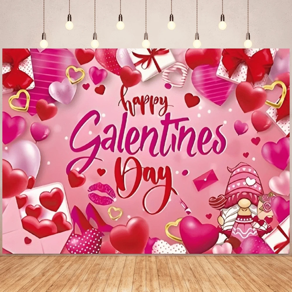 1 pieza Tela de fondo romántica y cálida para el Día de San Valentín, diseñada con gnomos, estampados de labios, cartas de amor, corazones rojos, adecuada para decoración festiva - Decoración del Día de San Valentín, patio, jardín, sala de estar, decoración de aniversario, accesorios de fondo de fotografía - Multicolor - Ver 1