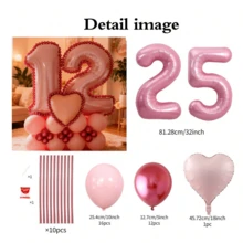 Juego de 43 piezas de columnas con globos con números en rosa, que incluye globos de papel de aluminio con números rosas de 32 pulgadas (81,28 cm), globos de látex redondos de color rosa macaron y rojo metálico, adecuado para decoración de aniversario, cumpleaños, nupcial, boda, graduación, vacaciones, fiesta