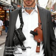 Toc reglabil din PU pentru axilă - culoare bicoloră, cu încărcător, compatibil cu revolver și alte tocuri universale, accesoriu de Halloween potrivit pentru petreceri cu tematică magică și jocuri de rol, temă de aventură, estetică cowboy, structură durabilă. - Schema de culori negru și maro - Vizualizare 4