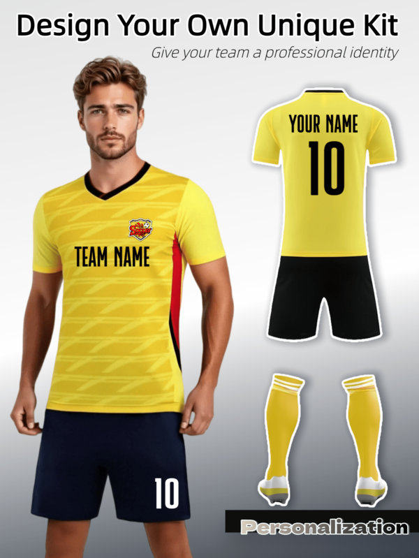 2pcs Custom Yellow Soccer Kit - Add Your Personalized Name, Number, Or Team Logo | Crafted With Quick - Dry, Breathable Material | Comes With Jersey, Shorts | Perfect For Football Teams And Players Needing Customizable, High - Performance Gear, Halloween, Thanksgiving, Christmas And New Year Gifts