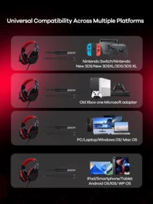 FANTECH Stereo Gaming Headset, Wired Gaming Headset With 6ft Cord, Noise Cancelling Over Ear Headphones With Mic, LED Light, Black - HQ54 黑色 - 查看 2