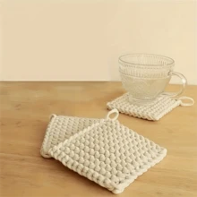 1 قطعة حامل إناء مصنوع يدويًا، حصيرة عزل سميكة مُحاكة، حصيرة طاولة ذات لون واحد للمطبخ والمائدة