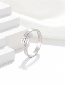 1pc Stainless Steel Men's Ring, Customizable Size, Engraved Design Ring | Unique Minimalist Style, Gold Tone, Bar-Shaped Band, Inspiring Text Detail, Decorative Everyday/Self-Encouragement Accessory, All Season - Ring - View 8