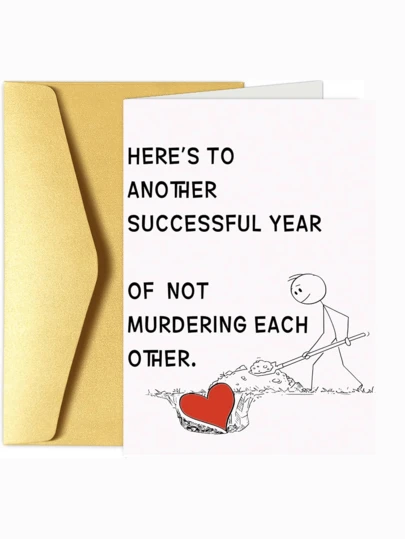 1pc A Funny Valentine'day Cards, Innovatively Designed Card - Multiple Envelopes In Red, Gold, And Pink Are Available For Selection, Thickened Cards And Thickened Envelopes - Here's To Another Year Of Tolerant Co - Existence - Solid Color Design, Spoof Gifts For Friends, Sisters, Brothers, Colleagues,Valentine And Friends