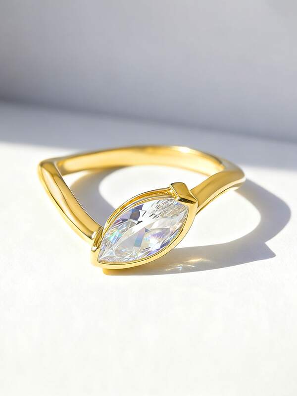 1 Pc 925 Sterling Silver Classic Elegant Marquise Wavy Zirconia Ring, Women's Jewelry, Party Gift, Birthday Gift, Everyday Wear