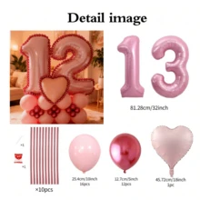 Juego de 43 piezas de columnas con globos con números en rosa, que incluye globos de papel de aluminio con números rosas de 32 pulgadas (81,28 cm), globos de látex redondos de color rosa macaron y rojo metálico, adecuado para decoración de aniversario, cumpleaños, nupcial, boda, graduación, vacaciones, fiesta