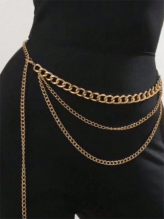 1件简约女士金色三层链条弹力腰带连衣裙配饰，适合日常、派对、度假穿着