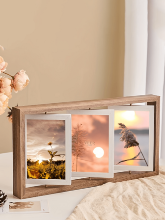 1个旋转三联相框，双面多孔拼贴相框，爱心主题，桌面展示，适用于家庭办公室装饰，生日、婚礼、节日礼物