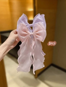 Bộ 2/4 phụ kiện tóc nữ, dây buộc tóc nơ lưới nhiều màu sắc với phần đuôi uốn cong, kẹp tóc nơ thanh lịch, nhẹ nhàng, phù hợp để sử dụng hàng ngày, phụ kiện thời trang. - Nhiều màu - Xem 14