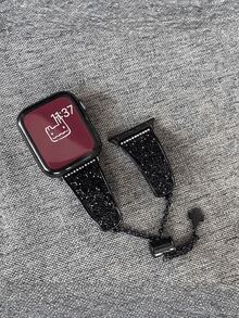 1条女士奢华黑色镶钻合金表带，兼容 49mm、46mm、45mm、44mm、42mm、41mm、40mm、38mm，时尚表带配件，兼容 Series 11、SE3、10、9、8、7、6、5、4、3、2、1、Ultra 3/2/1，优雅亮面现代表带，兼容，适合派对、旅行、日常佩戴的时尚腕带替换装，智能手表表带，送给朋友、家人或女士的礼物，时尚女士表带配件