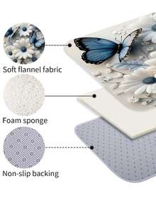 1/3/4件套蓝色蝴蝶和白色雏菊浴帘浴室套装，优雅花卉图案，防水耐磨，浴室装饰及配件，含12个挂钩 - 包括马桶盖套、浴垫和地毯，涤纶面料 - 可水洗 - 非常适合节日装饰、家居/卧室/住宅/西式/冬季装饰 - 彩色 - 查看 5