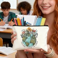 1 حقيبة تخزين بنمط قماش، حقيبة مستحضرات تجميل محمولة، حقيبة أدوات تجميل، حقيبة قرطاسية، بألوان محايدة، منظم سفر متعدد الوظائف، خفيفة الوزن وسهلة الحمل، مناسبة للتنقل والسفر، سعة كبيرة لتخزين مختلف العناصر الصغيرة