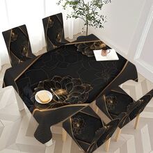 5-Piece/7-Piece Chair Cover And Tablecloth Set - Black And Gold Modern Luxury Three-Dimensional Floral Series. Metal Line Artistic Decorative Tablecloth And Chair Cover Set - High-End Minimalist Style Home Fabric Set. Rectangular Table And Chair Decoration, Elastic And Comfortable, Detachable For Washing, Suitable For Home And Party Decoration, Event Planning, Holiday Table Arrangement, Elegant Decoration, Flower Design, Detachable Cover, Comfortable Fit, Rectangular Tablecloth, Party Planner, Event Planner Elastic Tablecloth Set, Suitable For Dining Room, Living Room, Kitchen, Home Decoration. - Nhiều màu - Xem 11